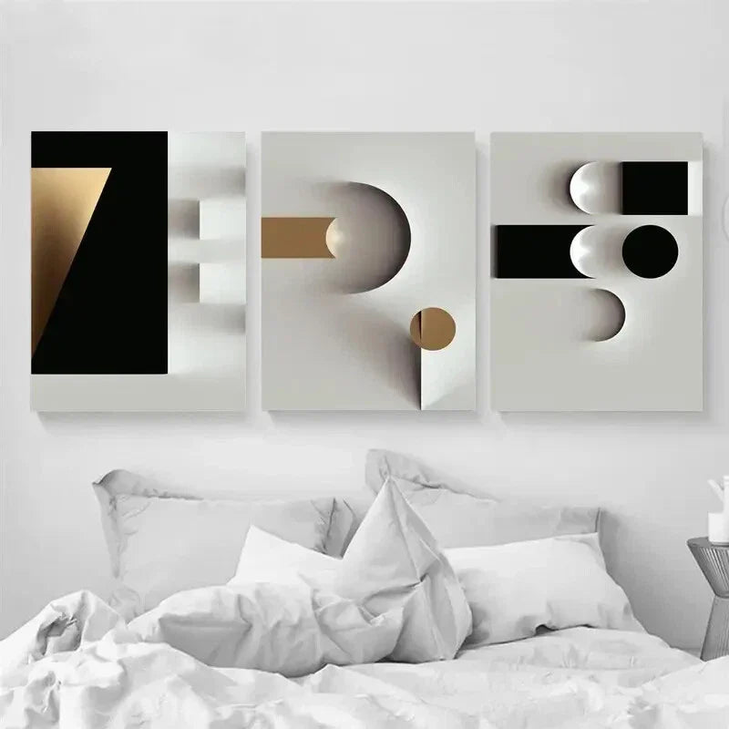 3pcs black and white geometric poster Metal Print Ready to Hang Art