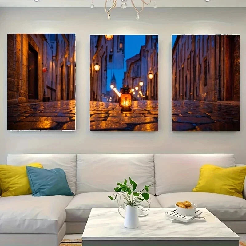 3pcs A Lantern Sits on a Cob-Majestic White Wolf Metal Print Ready to Hang Art