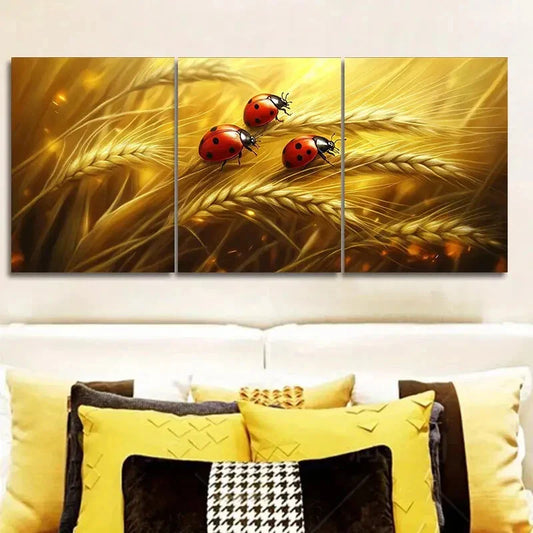 3pcs The ladybug is standing on the wheat Wall Art Set Canvas Framed 40x60cm - High Quality Print 100% Australian Made Wall Canvas Ready to Hang
