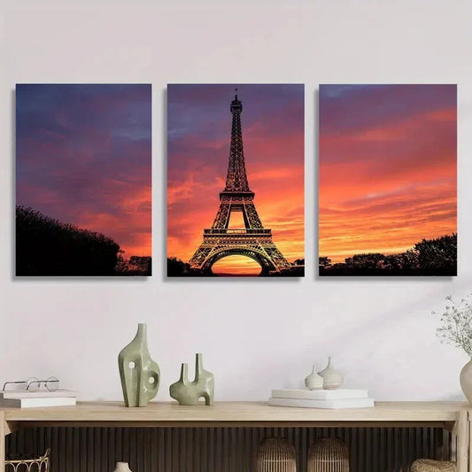 3pcsThe Eiffel Tower, a Travel Photograph Metal Print Ready to Hang Art
