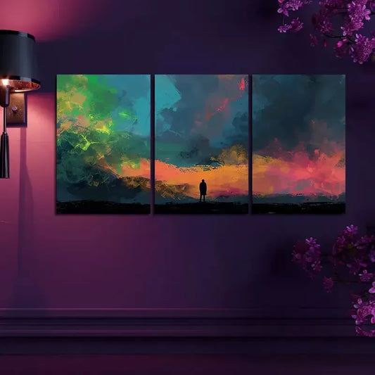 3pcs A Lone Figure Stands on The Edge On a Field Canvas Framed 40x60cm - High Quality Print 100% Australian Made Wall Canvas Ready to Hang