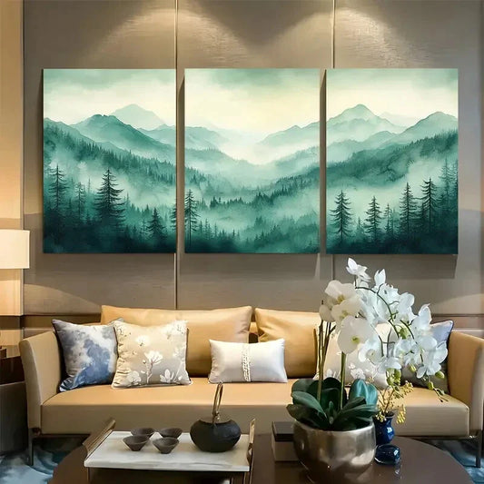 3pcs Emerald Green Landscape Watercolor Metal Print Ready to Hang Art