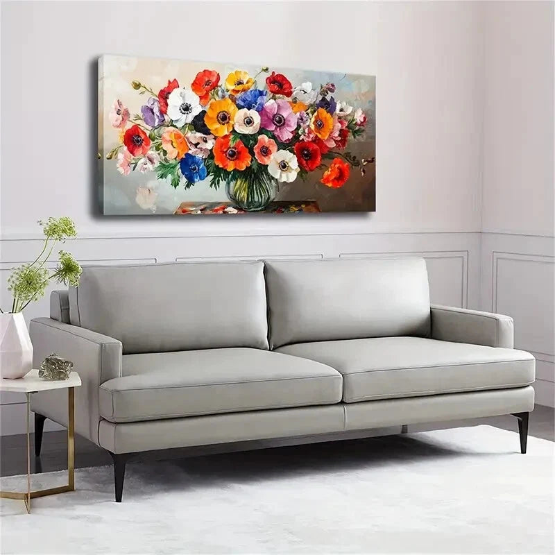 Floral Bouquet Transparent Vase Wall Art Canvas Office Home Room Framed 120x60cm