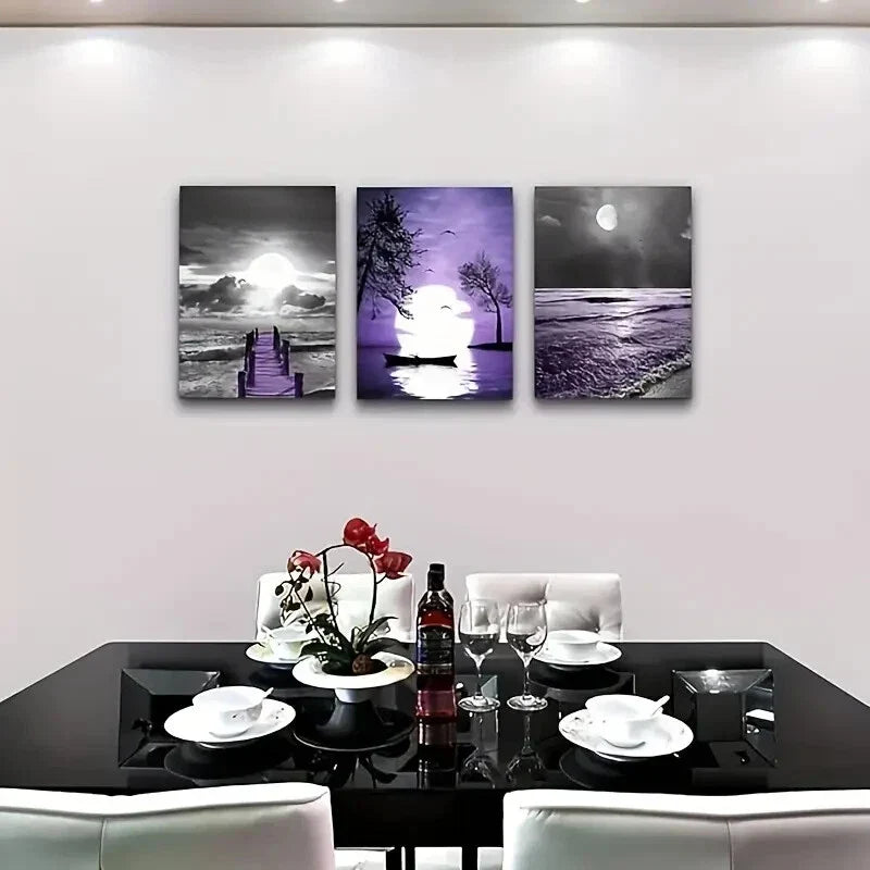 3pcs Black And White Wall Painting Metal Print Ready to Hang Art