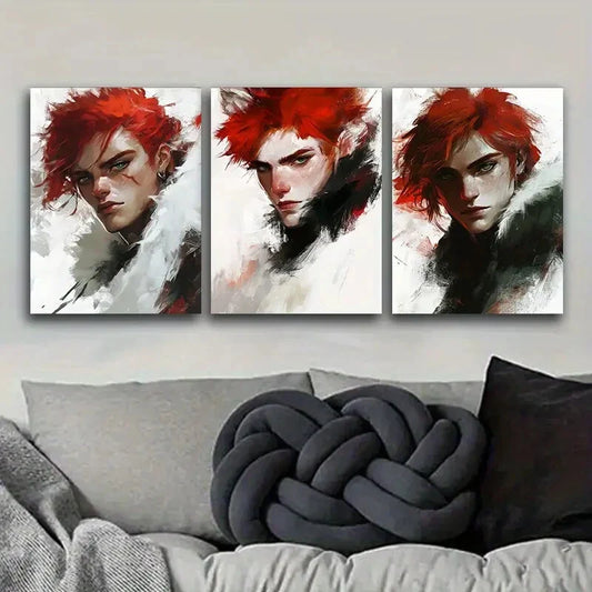 3pcs A man with red hair. (4) Wall Art Set Canvas Framed 40x60cm - High Quality Print 100% Australian Made Wall Canvas Ready to Hang