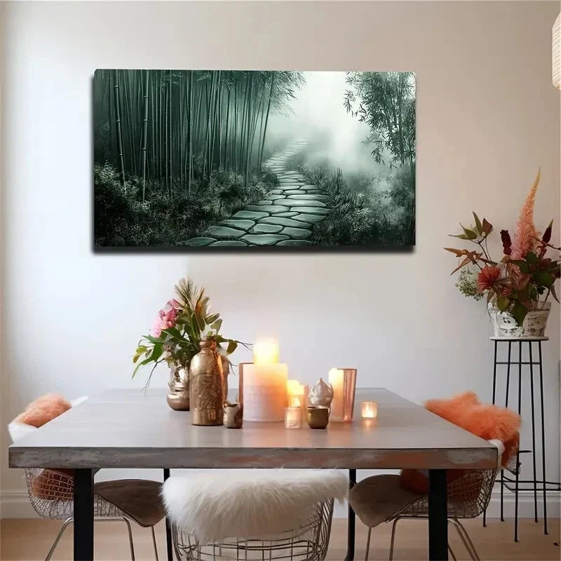 Serene Bamboo Forest Asian Wall Art Canvas Office Home Room Framed 120x60cm