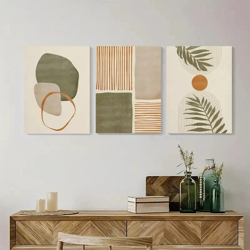 3pcs Tropical Leaves Abstract Shapes Metal Print Ready to Hang Art