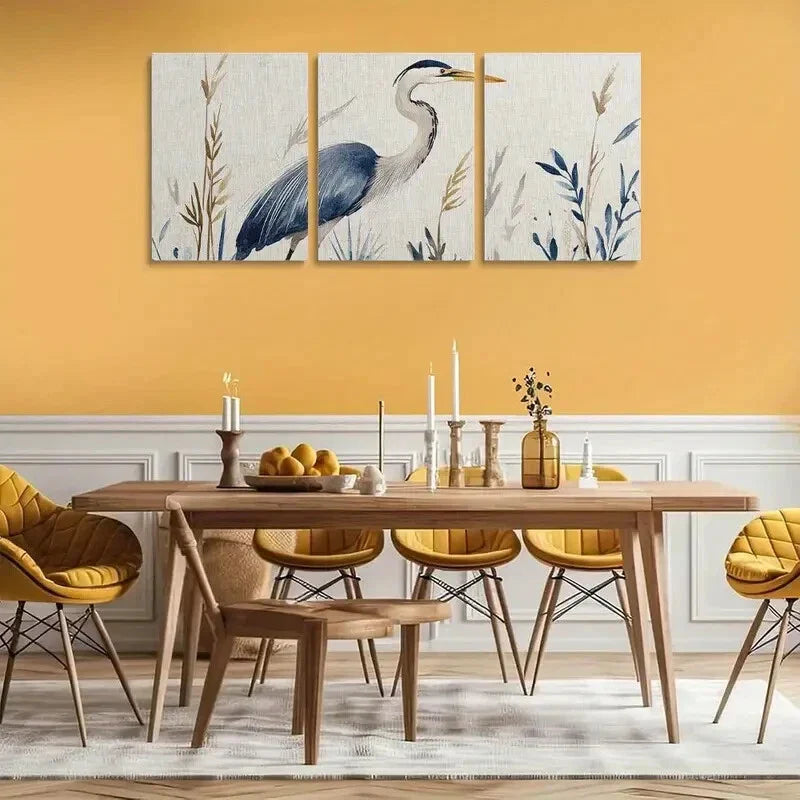3pcs Watercolor Heron and Reed Metal Print Ready to Hang Art