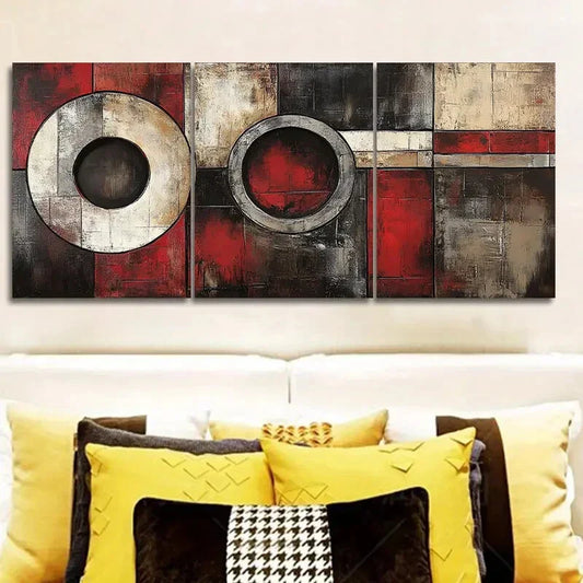 3pcs Abstract art painting of circles and rings Wall Art Set Canvas Framed 40x60cm - High Quality Print 100% Australian Made Wall Canvas Ready to Hang