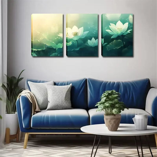 3pcs Serene White for Lotus Flowers Wall Art Set Canvas Framed 40x60cm - High Quality Print 100% Australian Made Wall Canvas Ready to Hang