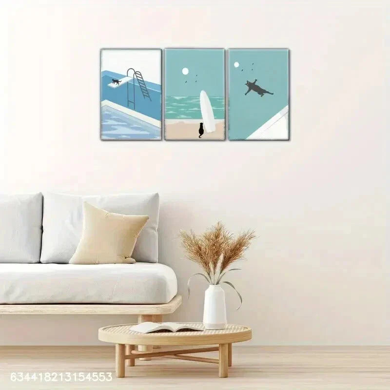 3pcs Cat Diving Swimming Suit is a Poster Metal Print Ready to Hang Art