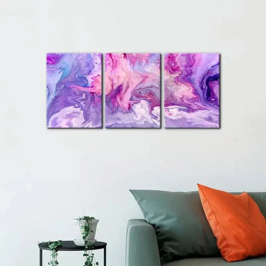 3pcs Colorful Swirl Patterns in Purple, Pink &Blue Metal Print Ready to Hang Art
