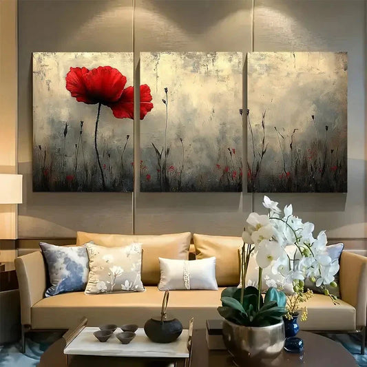 3pcs Dramatic Rustic California Poppy Decor Metal Print Ready to Hang Art