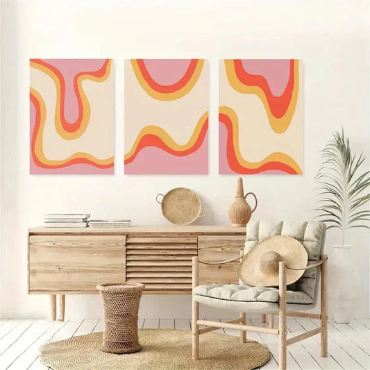 3pcs Medieval Bohemian Abstract Color Gradient Metal Print Ready to Hang Art