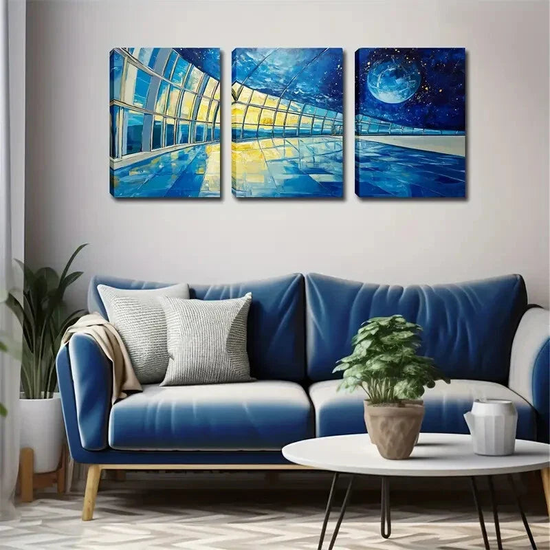 3pcs observatories and moons, shocking Wall Art Set Canvas Framed 40x60cm - High Quality Print 100% Australian Made Wall Canvas Ready to Hang