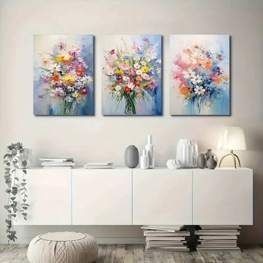 3pcs Abstract Daisy Poppy Artwork Metal Print Ready to Hang Art