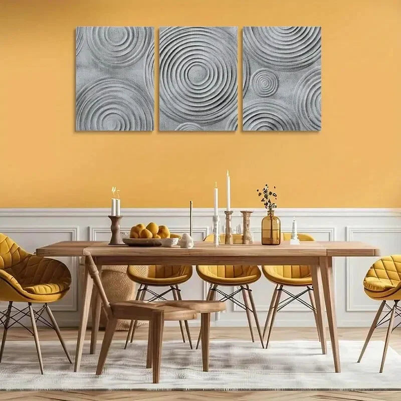 3pcs Abstract Gray Circles Metal Print Ready to Hang Art