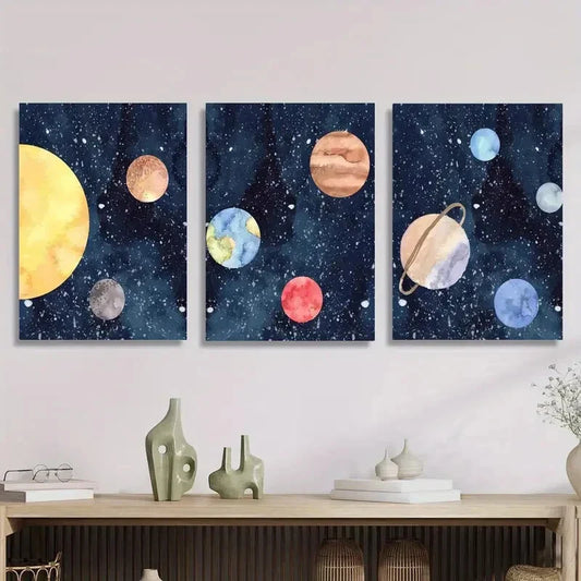 3pcs solar system, planetary Metal Print Ready to Hang Art