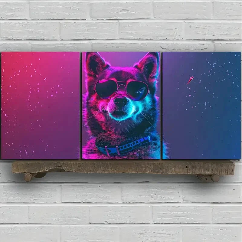 3pcs Cool-Toned Husky with Glasses Metal Print Ready to Hang Art