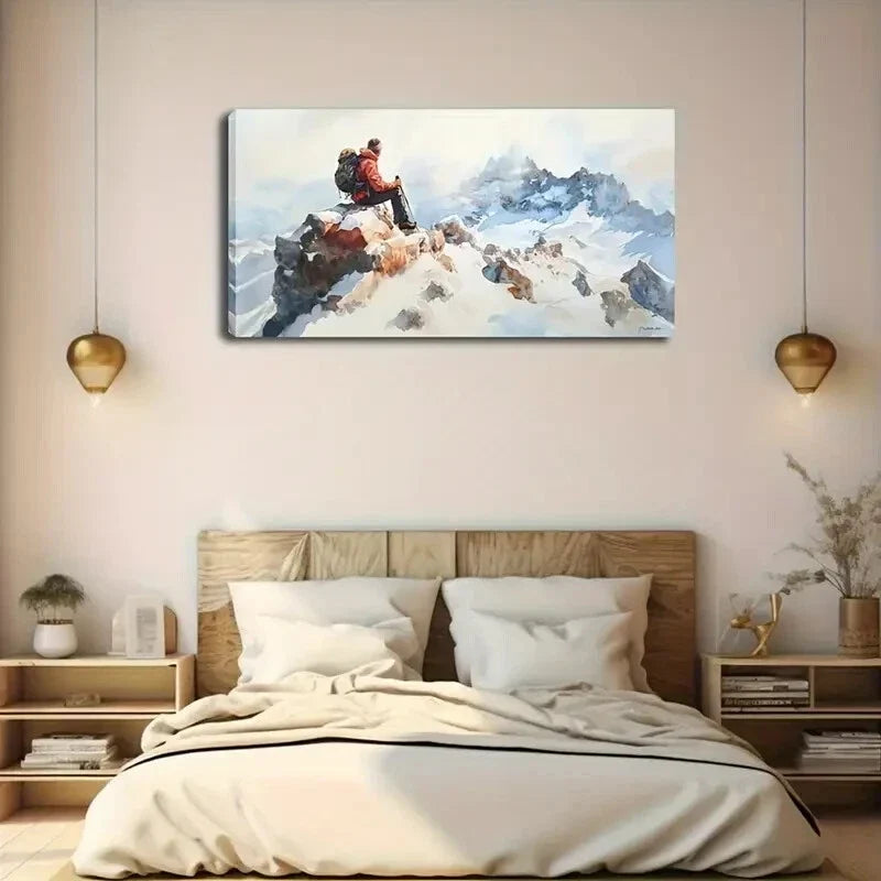 Mountain Climber with Backpack Wall Art Canvas Office Home Room Framed 120x60cm