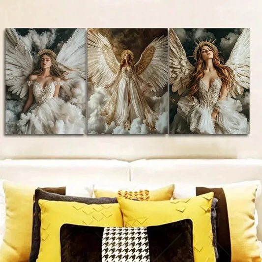 3pcs Holy, noble angel Wall Art Set Canvas Framed 40x60cm - High Quality Print 100% Australian Made Wall Canvas Ready to Hang