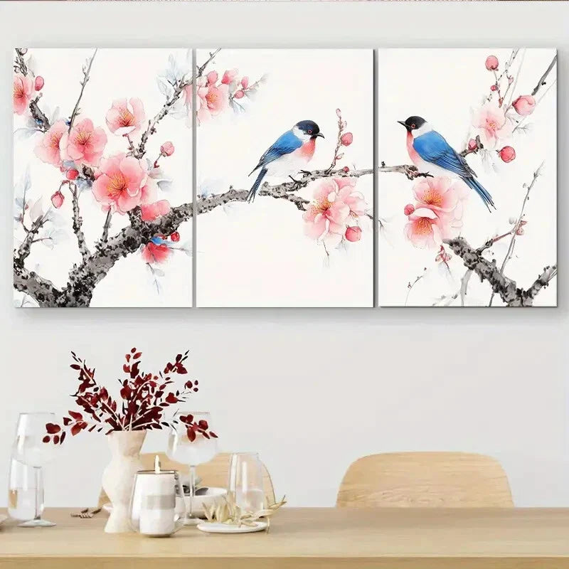 3pcs Elegant Nature Bird And Blossom Wall Art Metal Print Ready to Hang Art