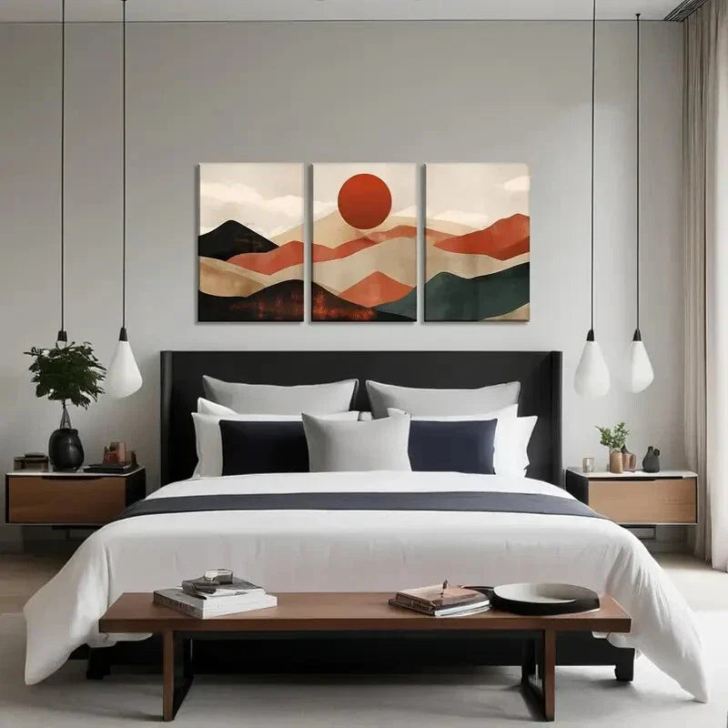3pcs Abstract Nature Landscape with Sunrise Metal Print Ready to Hang Art
