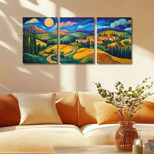 3pcs Traditional Tuscan Landscape Sunset Metal Print Ready to Hang Art