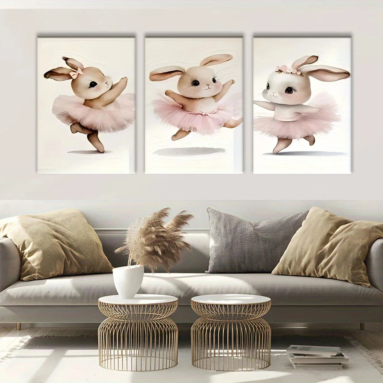 3pcs Whimsical Ballerina Bunny Metal Print Ready to Hang Art