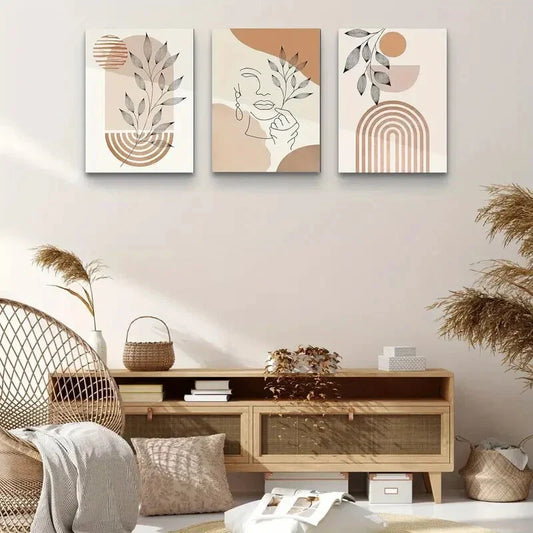 3pcs Neutral Abstract Geometric Metal Print Ready to Hang Art