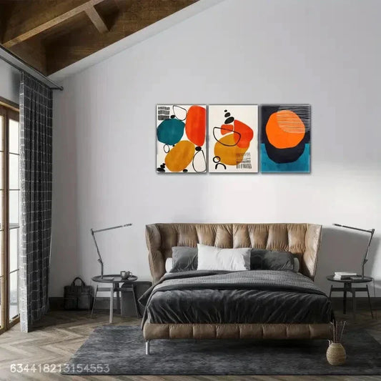 3pcs Line Geometric Pattern Abstract Art Metal Print Ready to Hang Art