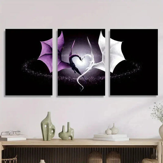 3pcs beautiful love purple and white dragon, Metal Print Ready to Hang Art