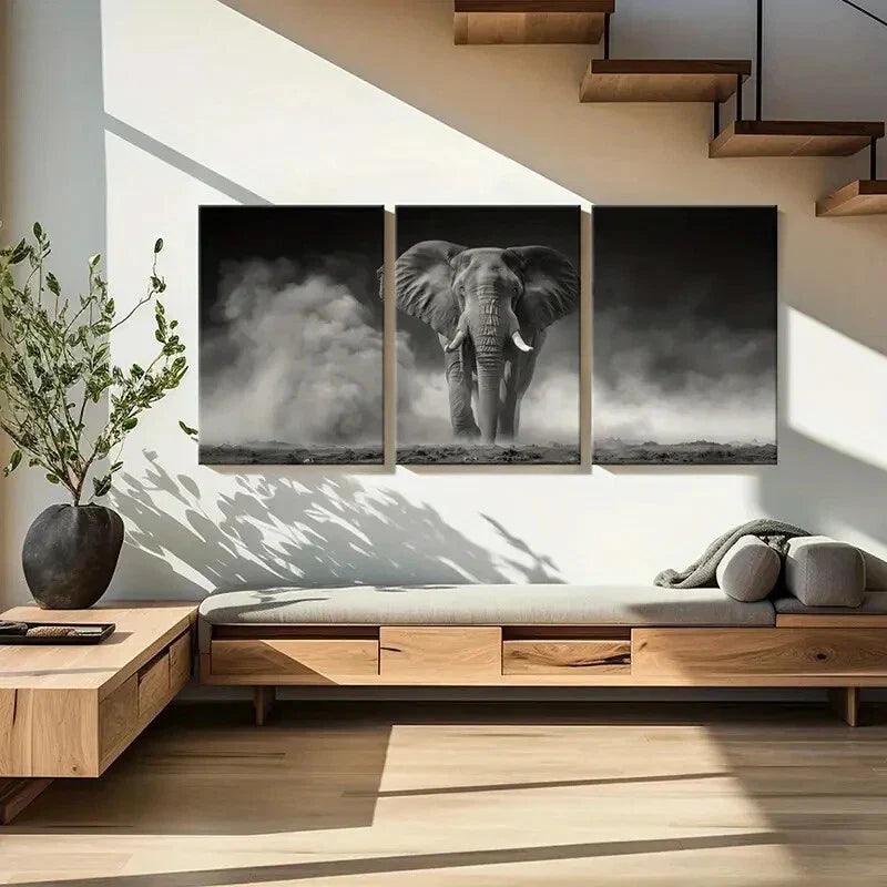 3pcs Majestic Elephant, Stormy Sky Metal Print Ready to Hang Art