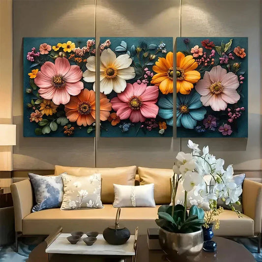 3pcs Rustic Cottagecore Elegant Floral Vases Metal Print Ready to Hang Art