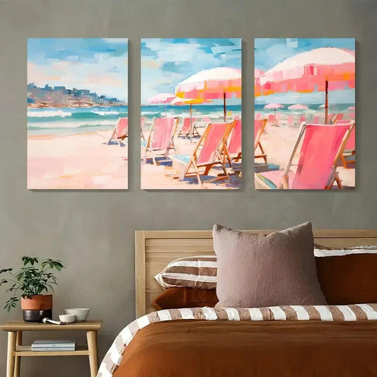 3pcs Umbrella Art Impressionist Painting Metal Print Ready to Hang Art