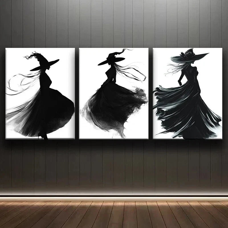 3pcs Abstract Charming Figures Dancing Black Metal Print Ready to Hang Art
