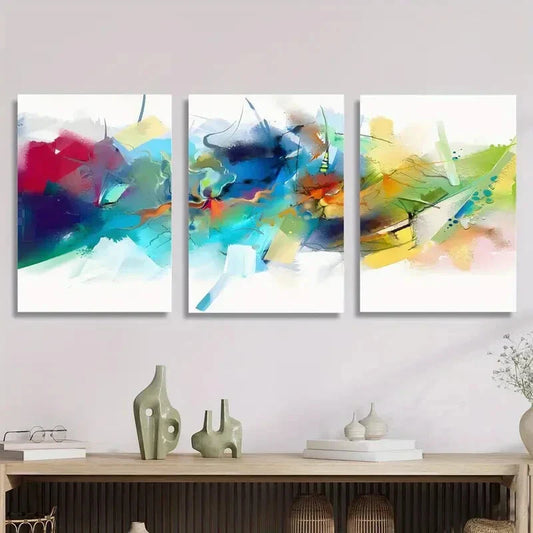 3pcs Abstract Colorful Swirl, Nordic Metal Print Ready to Hang Art