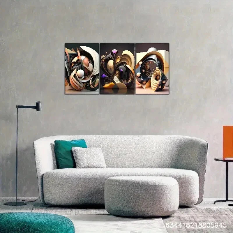 3pcs Landscape Modern Abstract by Atchi, Metal Print Ready to Hang Art