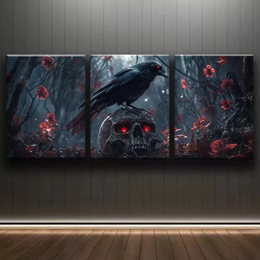 3pcs Raven skull Canvas Framed 40x60cm - High Quality Print 100% Australian Made Wall Canvas Ready to Hang