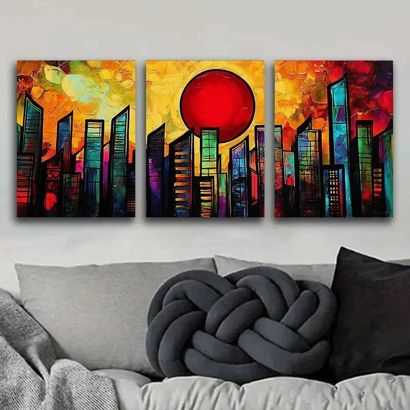 3pcs Abstract Cityscape Darkness Color Perfect Wall Art Set Canvas Framed 40x60cm - High Quality Print 100% Australian Made Wall Canvas Ready to Hang