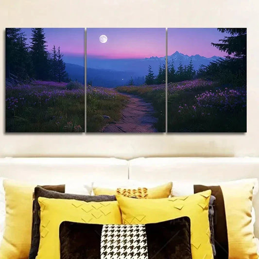 3pcs Mountain Path with Moonlit Sky Wall Art Set Canvas Framed 40x60cm - High Quality Print 100% Australian Made Wall Canvas Ready to Hang