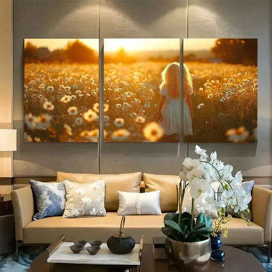 3pcs Golden Angel Romantic Wildflower Metal Print Ready to Hang Art