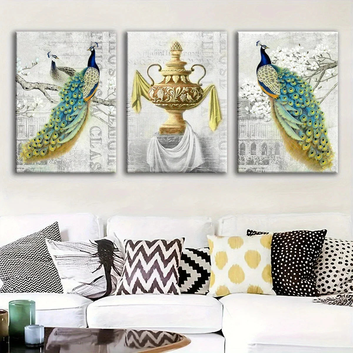 3pcs Beautiful Green Peacock Fantasy Metal Print Ready to Hang Art