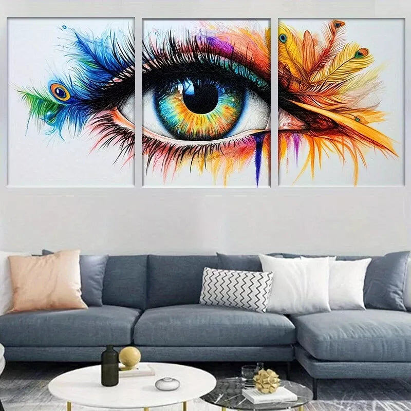 3pcs Modern Abstract Vibrant Peacock Feather Eye Wall Art Set Canvas Framed 40x60cm - High Quality Print 100% Australian Made Wall Canvas Ready to Hang