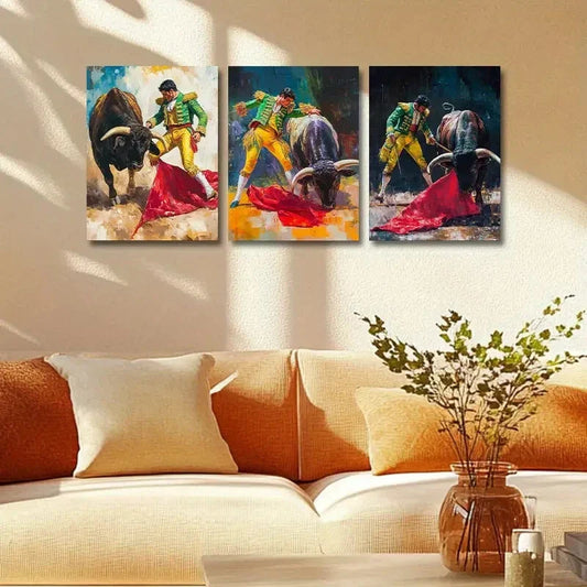 3pcs Vibrant Matador Bullfight Metal Print Ready to Hang Art