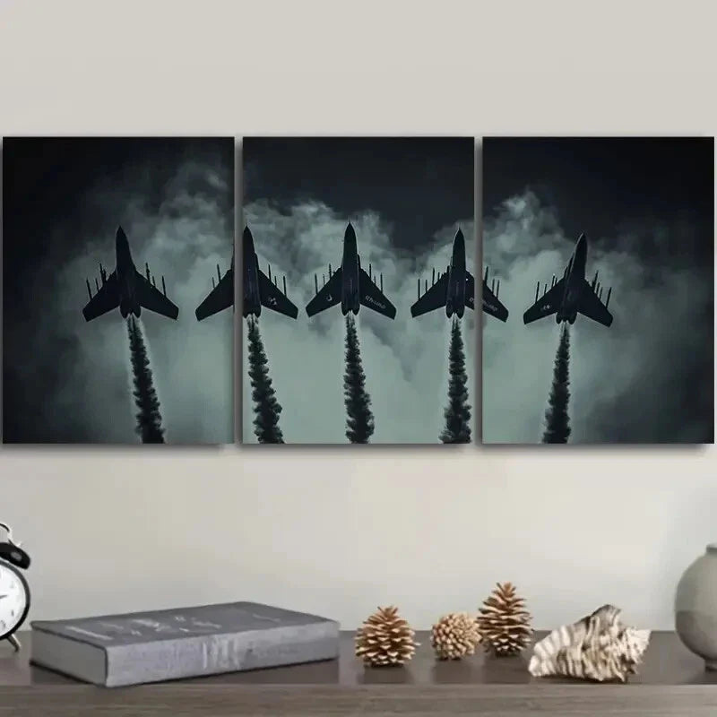 3pcs The jet plane is in the sky Wall Art Set Canvas Framed 40x60cm - High Quality Print 100% Australian Made Wall Canvas Ready to Hang