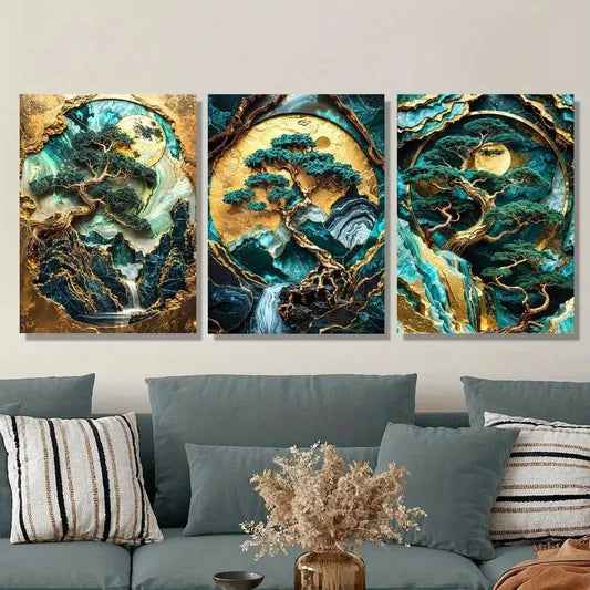 3pcs Abstract Natural Mountain Forest Metal Print Ready to Hang Art