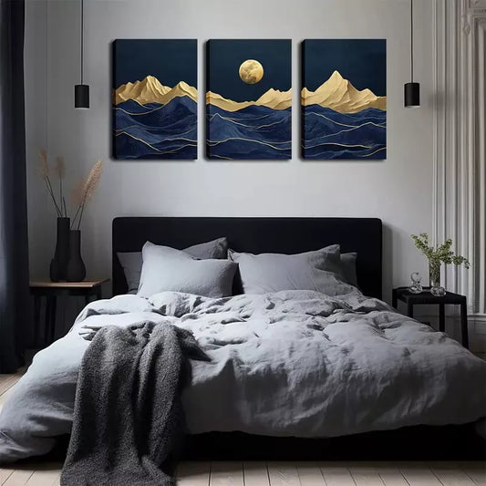 3pcs Abstract Mountain And Moon Wall Art Set Canvas Framed 40x60cm - High Quality Print 100% Australian Made Wall Canvas Ready to Hang