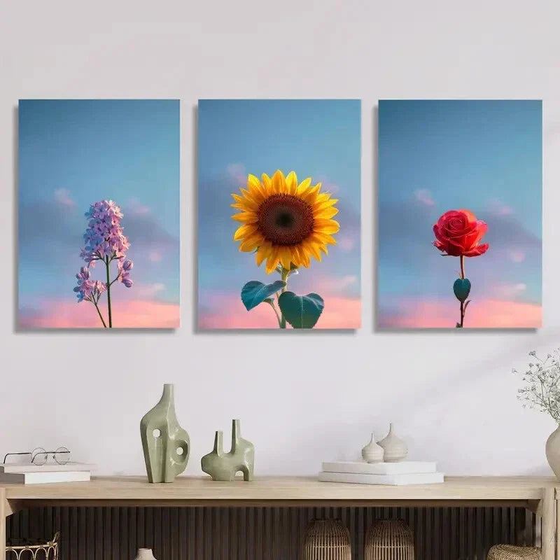 3pcs simple purple lilac and fresh sky, Metal Print Ready to Hang Art