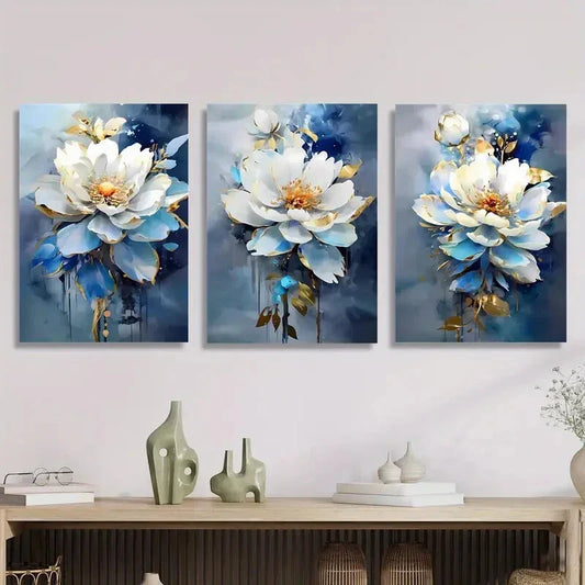 3pcs Floral Modern Luxury Ink Painting Metal Print Ready to Hang Art